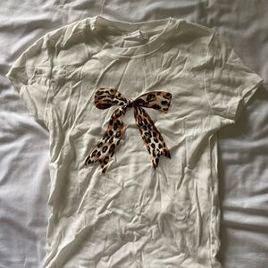 Leopard Bow Accent Cream T-Shirt
